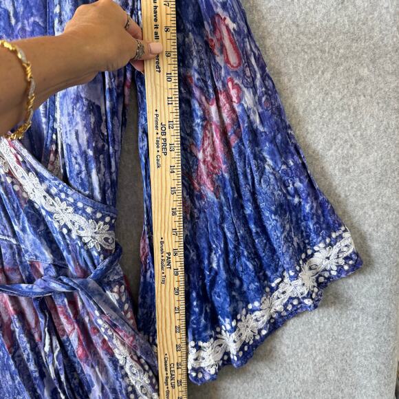 Bohemian Princess Maxi Dress Women’s One Size Wrap Embroidered Blue Hippie Boho - Picture 7 of 9